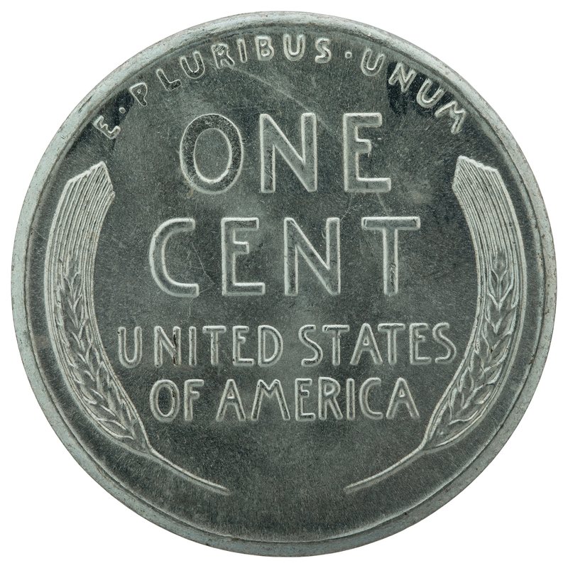 1943 steel wheat penny reverse — wheat ears and ONE CENT