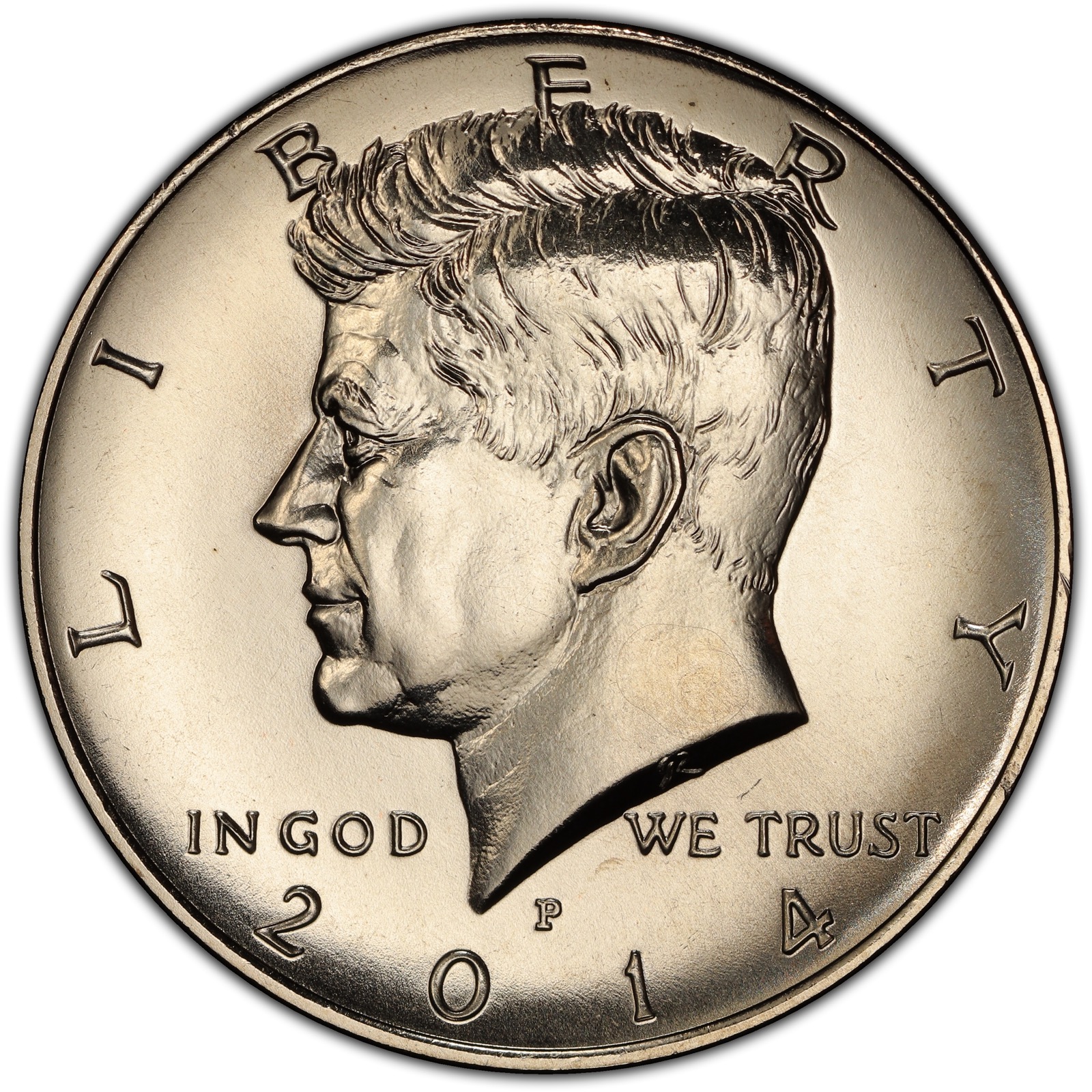 Kennedy half dollar obverse — the design on the US fifty-cent coin since 1964